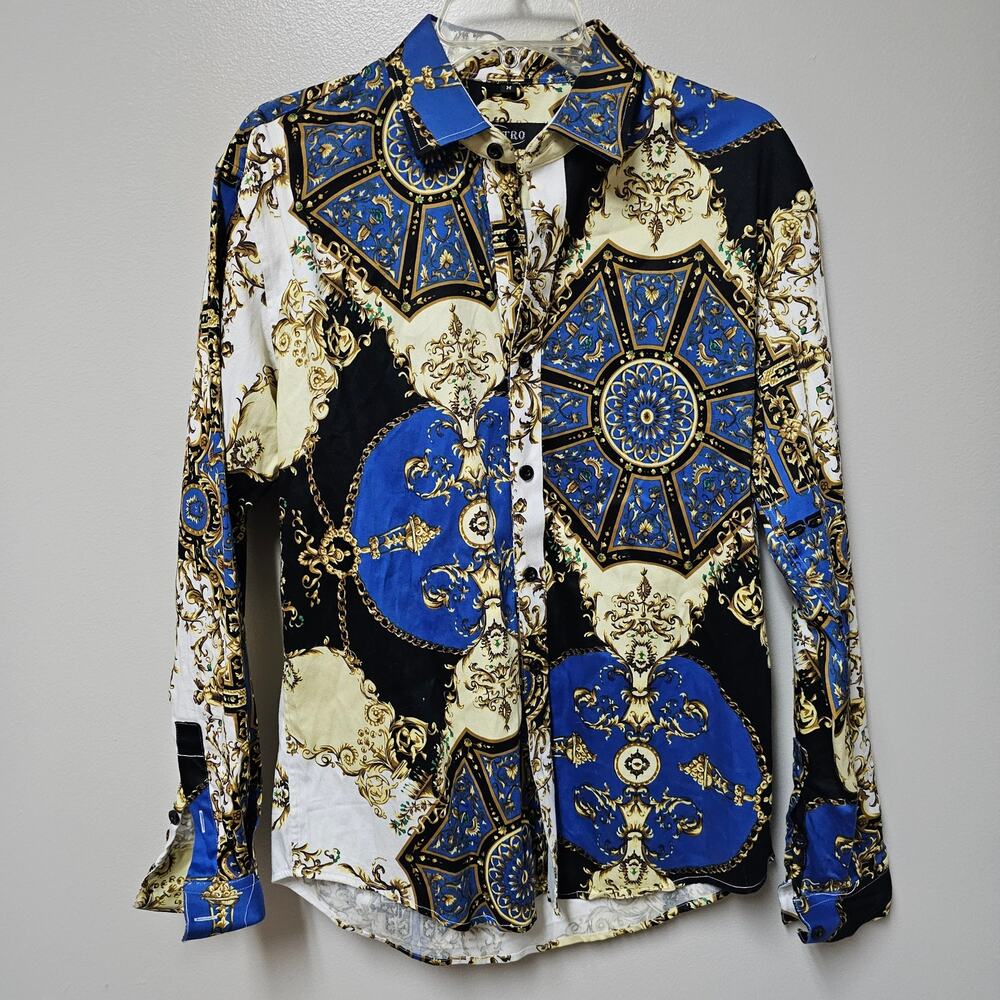 APTRO Mens Geometric Design 100% Cotton Button Up Shirt Size Medium